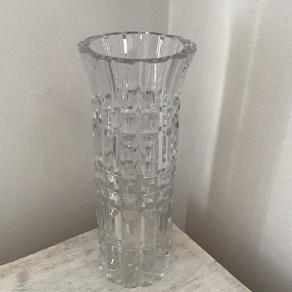 Vintage Lead Crystal Geometric Cubed & Faceted Column Vase - Picture 1 of 6